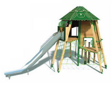 Plastic treehouse with slide store