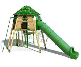 Timber Tree House with plastic slide
