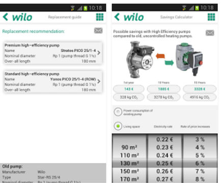 Wilo Assistant pump app for Apple and Android devices