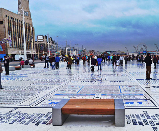 Bespoke hardwood seating, Comedy Carpet, Blackpool
