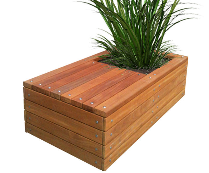 Wheeled hardwood timber planter seat