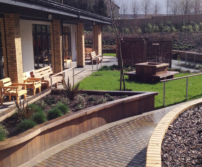 Timber seating and planters for elderly day care centre