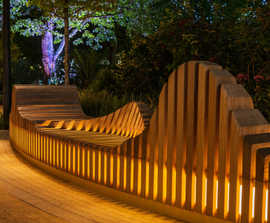 Decking and bespoke illuminated seating - Elephant Park
