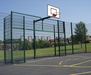 Recessed MUGA Goal End - steel sports goal for multi-use court fencing