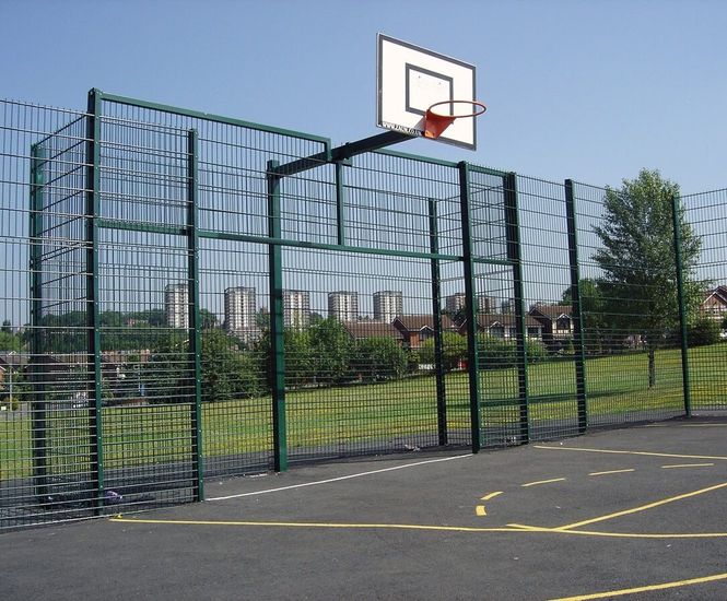 Recessed MUGA Goal End - steel sports goal for multi-use court fencing