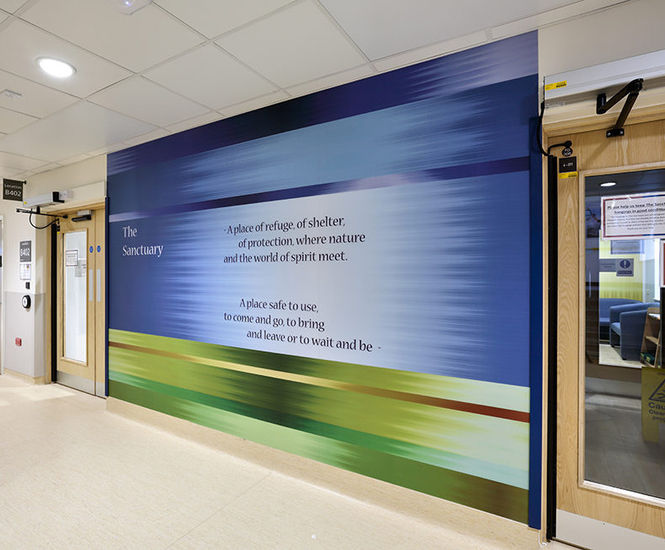 Bespoke Acrovyn wall mural for hospital sanctuary