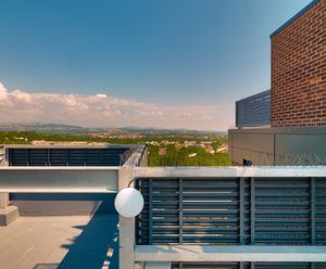 SLA screening louvres - residential tower block, Cardiff