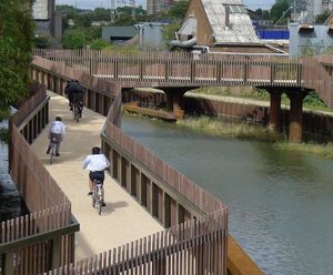 Cycle ramp and bridge over the River Lee, Bow