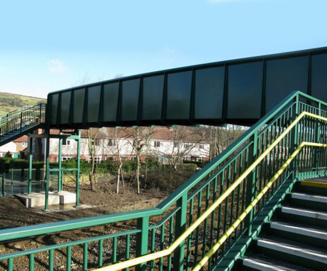 File:A bicycle ramp installed on a pedestrian footbridge along