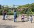 Hexagonal Swing - red steel playground swing set for public spaces 1