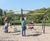 Hexagonal Swing - red steel playground swing set for public spaces 4