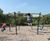 Hexagonal Swing - red steel playground swing set for public spaces 6