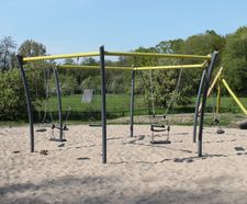Hexagonal Swing - red steel playground swing set for public spaces
