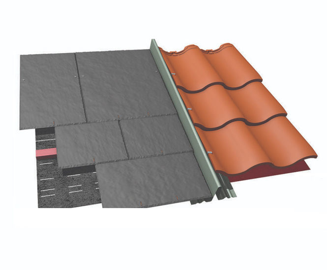 Dry fix bonding gutters for jointing two roof coverings