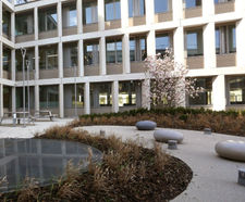 Polished concrete pebble seats for office landscaping