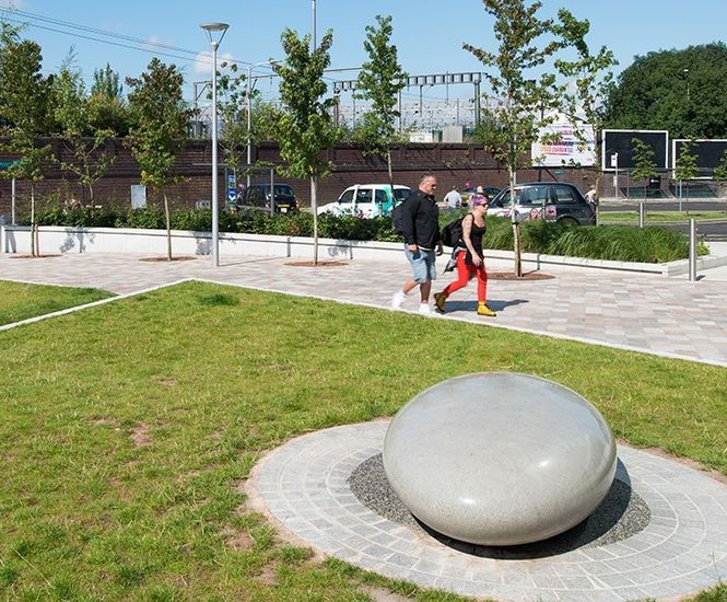 Large polished concrete Pebble Seats for hotel grounds