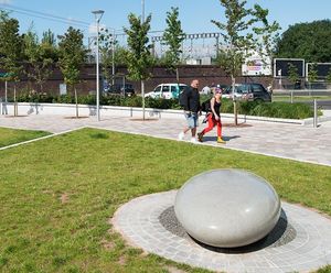 Large polished concrete Pebble Seats for hotel grounds