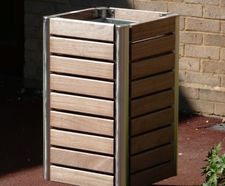 Shoreline SL048 - stainless steel and timber outdoor litter bin (80 litres)