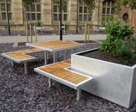 Campus co-ordinated benches, tables and planters