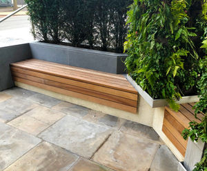 Contemporary wall-mounted benches for concrete plinth structures