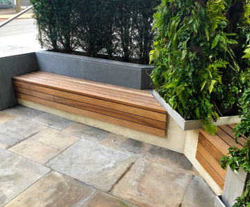 Contemporary wall-mounted benches for concrete plinth structures