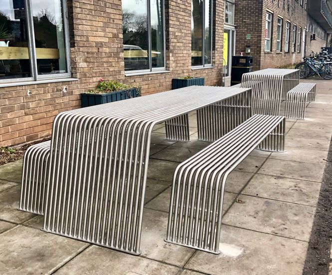 Contemporary picnic tables for exhibition space