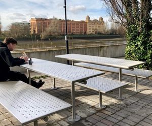 Stainless steel picnic tables and seating for River Café