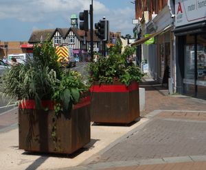 Large corten steel planters for pedestrianisation scheme