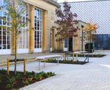 Curved stainless steel benches for Bath Spa University - on this page