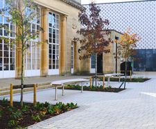 Curved stainless steel benches for Bath Spa University