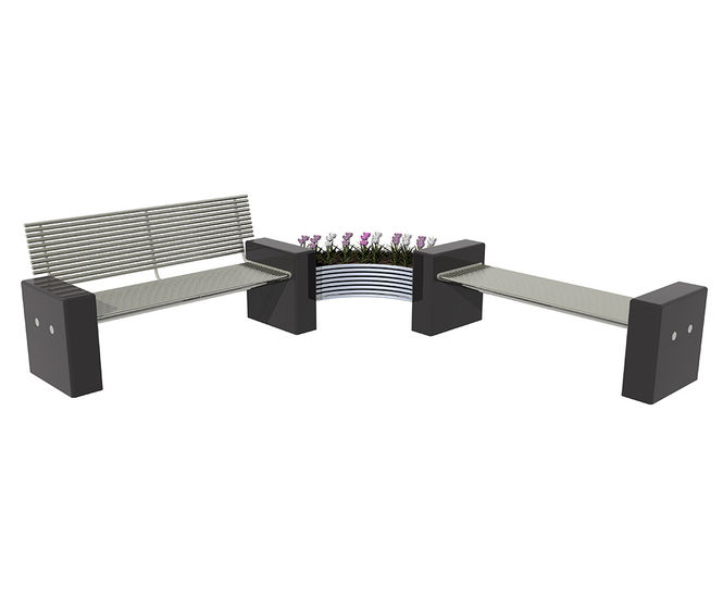 Plaza - contemporary modular steel / stainless steel and granite seating