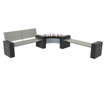 Plaza - contemporary modular steel / stainless steel and granite seating