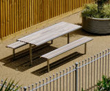 Shoreline SL025 - stainless steel and wood picnic table and bench set - on this page