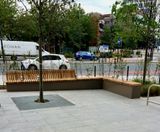Modern outdoor seating for new student accommodation - on this page