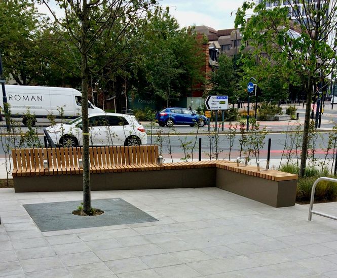 Modern outdoor seating for new student accommodation