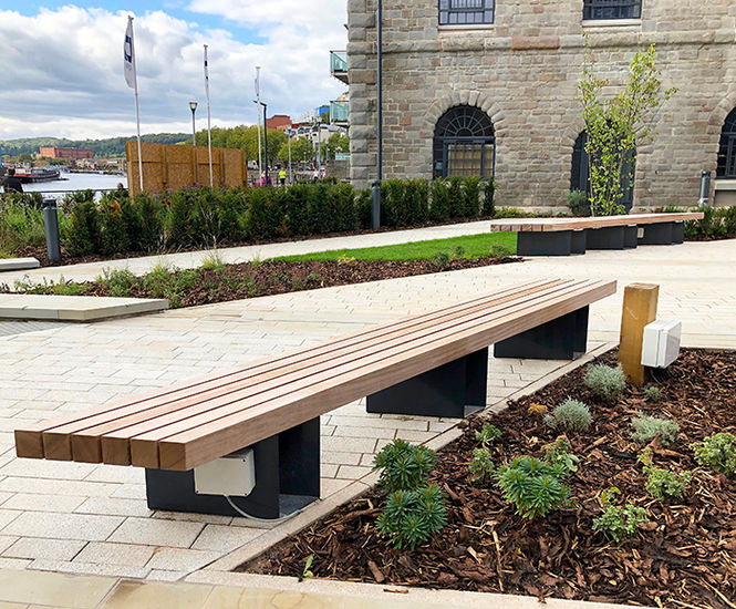 Exeter EX005L Bench - timber and aluminium outdoor contemporary bench
