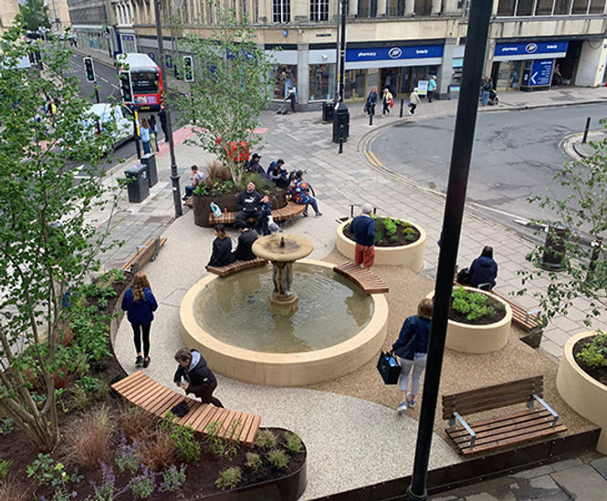 Bespoke seating for pocket park at Clarence Fountain