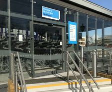 Automatic sliding doors enable fast access for cyclists