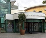 Automatic revolving door provides access for hospital - on this page