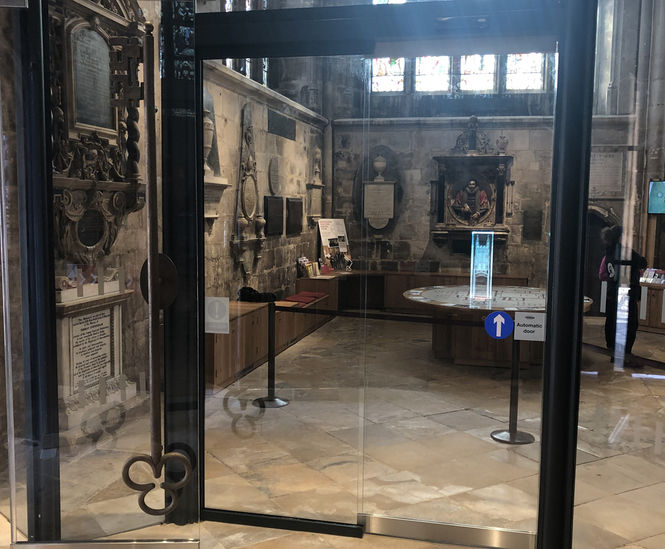 Automatic glass entrance system, Gloucester Cathedral