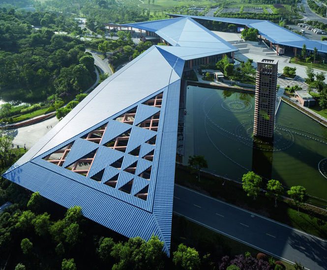 Double standing seam roofing for Chinese cultural centre