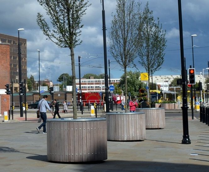 Castleton timber planters - Rochdale town centre