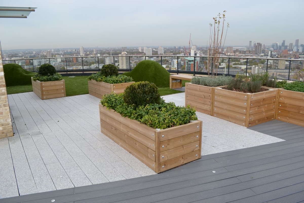 Timber roof terrace planters Street Design ESI External Works