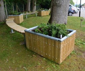 Outdoor planters and seating for retirement village