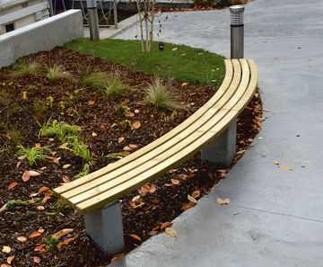 Bexley curved timber bench on steel frame