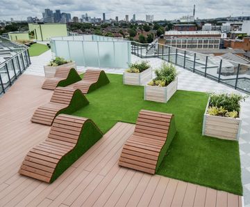 Planters and seating for residential rooftop garden