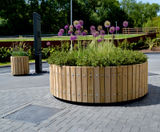 Swithland circular FSC timber tree planters - on this page
