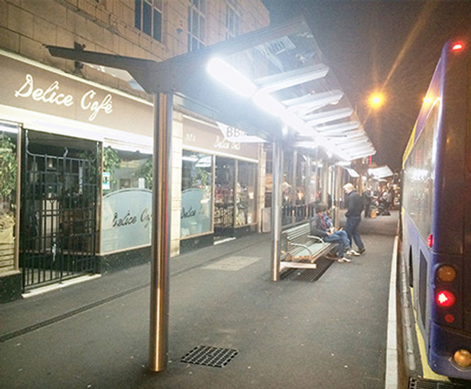 Bespoke Gullwing passenger shelters for town centre