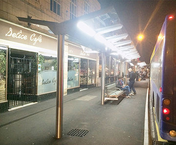 Bespoke Gullwing passenger shelters for town centre