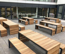 Linares - contemporary steel and timber outdoor table with benches